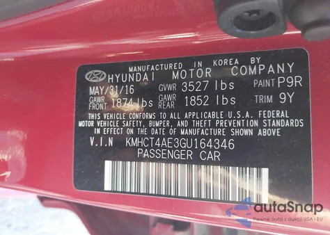 2016 Hyundai Accent Se из США, поврежденный, VIN KMHCT4AE3GU164346